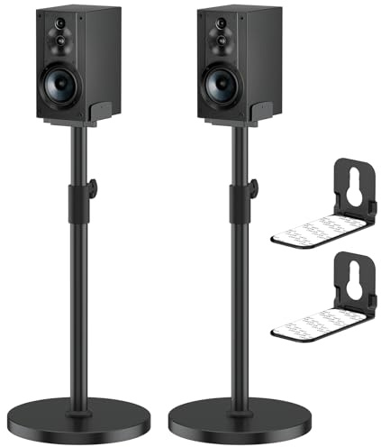 Heavy-Duty Speaker Stands Pair for Sony Speaker Stands SS-CS5/SS-CS5M2/SS-CS8/SA-Z9R with Soundbar Mounts, Adjustable Dual Side Fits for 5–11 Surround Sound Speakers WR Cable Management