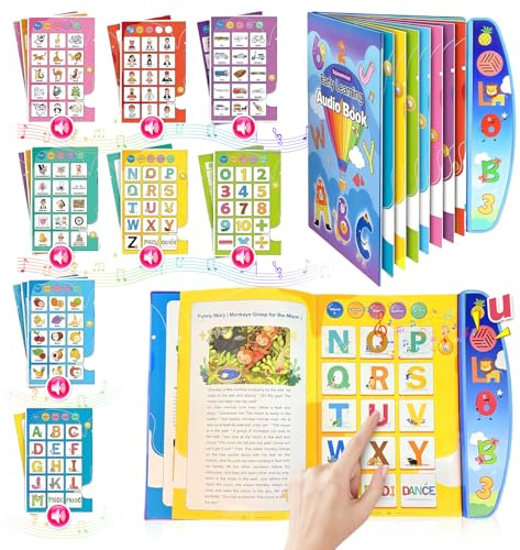 AMFUN Libro Electrónico Interactivo para Niño Niña, Kids Libro de Sonidos Aprendizaje, Libro de Sonidos del Abecedario en Inglés de Kids paraPalabras, Números, Formas, Colores y Animales (Azul)