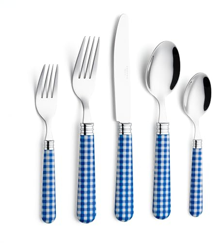 ANNOVA bestickset, 20 delar, handtag i rostfritt stål – 4 x bordsknivar; 4 x bordsgafflar, 4 x salladsgafflar, 4 x matskedar; 4 x dessertskedar (Checker blå, 20 stycken)