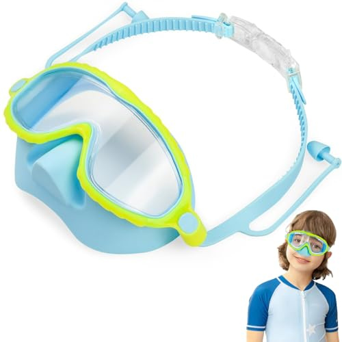 Grtheenumb Lunettes avec cache-nez, lunettes pour enfants avec cache-nez, vue large HD anti-buée pour tout-petits, masque de natation réglable sans fuite pour enfants de 4 à 16 ans