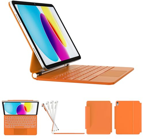 RAYMCRAFT for iPad 11th(A16, 2025)/10th Generation Case with Keyboard, Magic Keyboard 2022, Springy Backlit Keys, Stain-Resistant Surface, Multi-Touch Trackpad, Orange