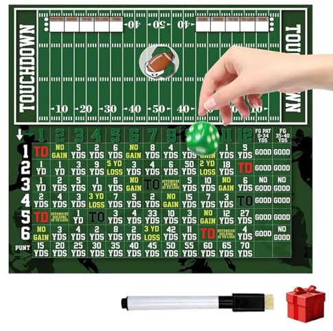 Juego de dados de Fútbol, Juguete de Estrategia con Tablero de Puntuación Borrable, 3 Dados, marcadores y fichasJuego de Dados de Fútbol Americano, Ideal para Noches en Familia, Rompehielos y Fiestas