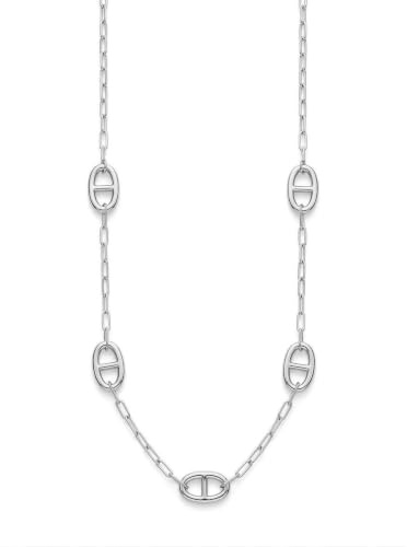 Collier Sautoir Long Acier Inoxydable – Chaîne Ajustable – Bijoux Résistants à l’Eau – Maille Marine, Chaîne d’Ancre, Grain de Café – Tendance pour Femme, Ados – Idée cadeau - Doré Argenté (Argenté)