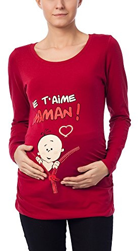 M.M.C. Je T'Aime Maman - Ropa de maternidad Camiseta de maternidad con motivo Sudadera Camiseta de embarazo para el embarazo, manga larga, borgoña, M