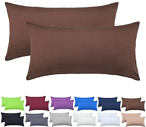 NatureMark 2er Set Jersey Kissenbezüge – Elastisch, weich, atmungsaktiv und hautfreundlich – Waschbare Kissenhülle - 40x60 (ideal für Nackenkissen) – Schoko Braun