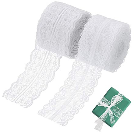 20Mete/2 Rolls Spitzenband weiß Vintage, Geschenkband Spitze, tischdeko Hochzeit, Handwerk Bordüre, geschenkband bordüre für Geschenkverpackung Geburtstag,Hochzeit Deko Geschenk Basteln DIY Handwerk