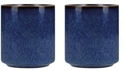 MIKASA Satori Japanese Donburi Serving Bowl with Outer Wave Pattern and Gold Rim, Porcelain, Indigo Blue, 21 cm