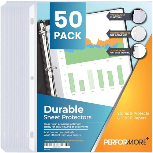 Performore 50-Pack Clear Sheet Protectors 8.5 x 11 Heavy Duty Sleeves