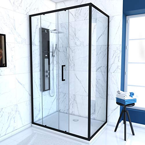 Duschvägg 1 skjutdörr + rygg 120 x 80 x 200 cm - glas 6 mm - svart profil - CRUSH