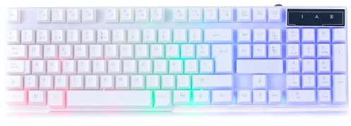 Orzly PS5 Gaming Keyboard white RGB USB Wired Rainbow Keyboard Designed for PC Gamer PS5, Laptop, Xbox, Nintendo Switch, RX-250 Hornet Edition - Siberia White edition