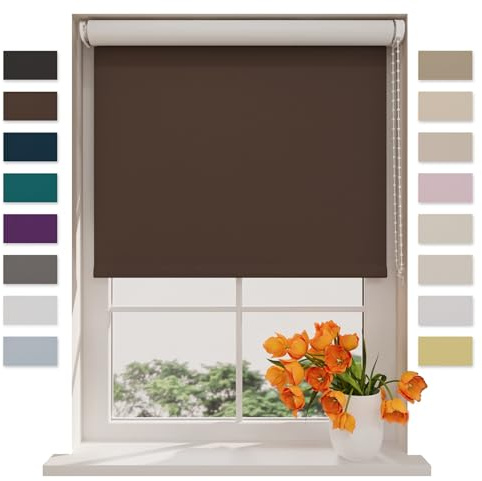 DTCH® Verdunkelungsrollo 90 x 275 cm Braun, Größen von 40 bis 240 Breite, Ohne Bohren möglich, Rollo Wandmontage, Rollo 90 cm Breit, Fenster Rollos für Innen