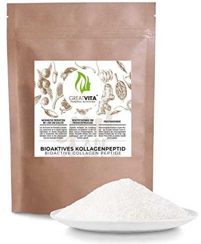 Bioaktives Kollagen Pulver 1 kg | Premium Qualität - reines Pulver | Hydrolysat Peptide Typ Collagen Protein - Geschmacktral, ohne Zusätze | GreatVita