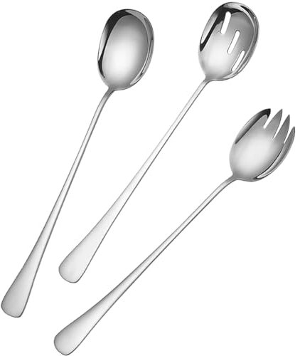 Posate per Insalata,Cucchiaio da Insalata,Forchetta da Insalata,Posate per Insalata in Acciaio Inossidabile,Kit de Posate da Insalata,Adatto per Cucina,Hotel,Ristorante,Festa (3 PCS,Argento)