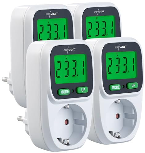 revolt Energiemesser: 4er-Set Digitaler Energiekostenmesser, LCD-Display, bis 3.680 W (Energie Messgerät, Stromzähler Digital Steckdose, Waschmaschine)