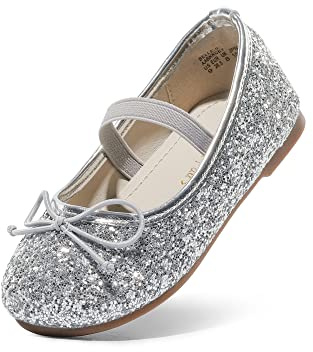 DREAM PAIRS Kids Girls Ballerinas Sparkling and Comfortable Flat Shoes for Girls to Slip On Ballerina Princess Shoes,Size 11 Little Kid,Silver,Belle_01-1