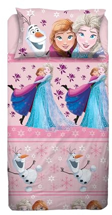 Frozen - Juego de sábanas para Cama Individual Disney, sábana encimera, sábana Bajera, Funda de Almohada, Rosa, Disney, 100% algodón, Producto Oficial
