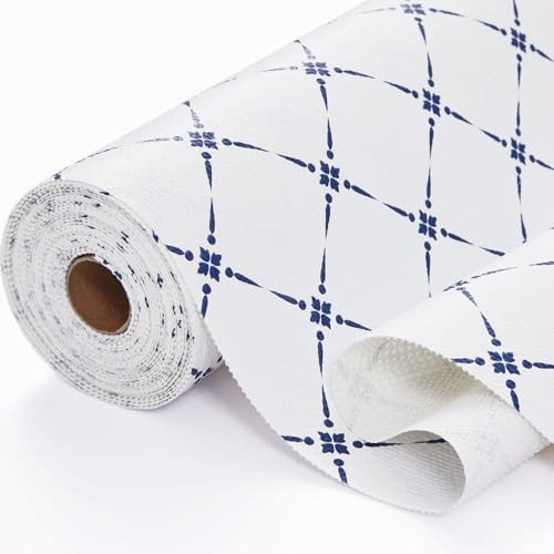Aohoofull Drawer Shelf and Cabinet Liner, Thick Strong Grip,Shelf Liners Non-Adhesive Liners Protect Kitchen Cabinets and Cupboard, Bathroom Drawers,Under Sink Mat, 12 x10', Blue Stripe