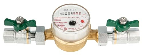 Einstrahlzähler ETK Kombi-Set (Warmwasser) bis 90 Grad Länge 110 mm, inkl. Kugelhähne grün 1/2 Zoll