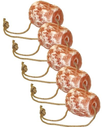 RL24 - Kerbl Salzleckstein – Leckstein für Pferde mit Mineralien & Spurenelementen – Pferdeleckerlis aus 100% Bergkristallsalz – Mineralleckstein mit Kordel – Zusatzfutter – 5 x 2500 g (5er Set)