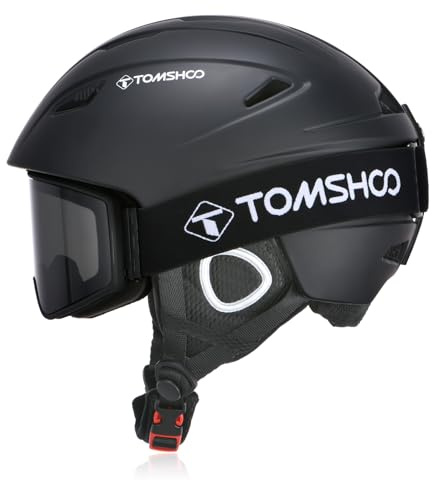 TOMSHOO Ski Helmet Set, Snowboard Helmet with Ski Goggles Set, Earmuffs, Ventilation Holes, Skiing Gear for Men Women Youth(L, Black)