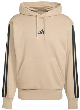 adidas Uomo Essential Three Stripes Fleece Hoodie, Warm Sandstone/Black, S