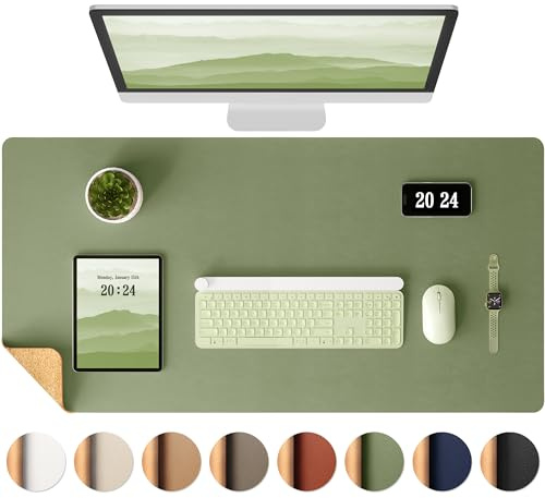Aothia Kork-Schreibtischunterlage,beidseitige Schreibunterlage mit Naturkork & PU-Leder,Mausunterlage/Tischschutz,Leicht zu reinigen,wasserdicht für Büro/Haus/Deko(96x43cm，Oliv-grün)