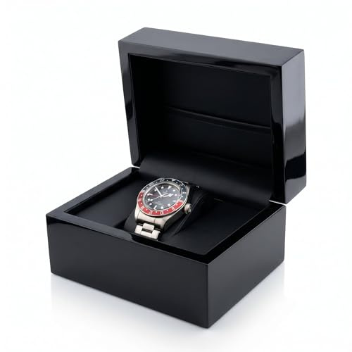 EWIG Caja Relojes Lujo Negra | Estuche de Reloj individual | Almohadilla Extraíble | regalo | Repuesto caja | Acabado lacado piano | Tacto agradable | interior simil piel | Sin reloj | Hombre Mujer