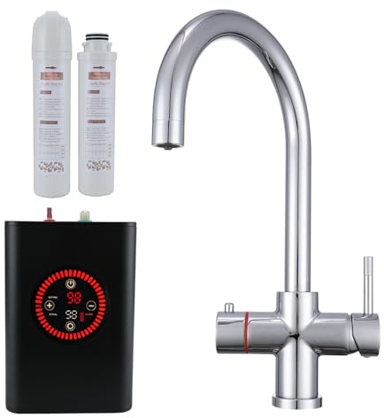Yamataro 4 in 1 Boiling Water Tap Boiling, Filtered Cold, Main Hot & Cold Instant Hot Water Tap with Boiler Unit and Filter Temperature Adjustable WRAS Approved