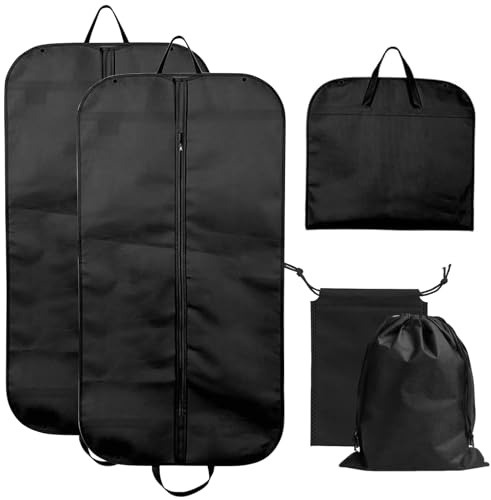 Suit Bags for Men, 2PCS Full Zipper Garment Bag, 60x120cm Suit Carriers for Men, Suits Cover, With Shoe Bag Durable and Breathable Suitable for Travel Business Storage(Black)