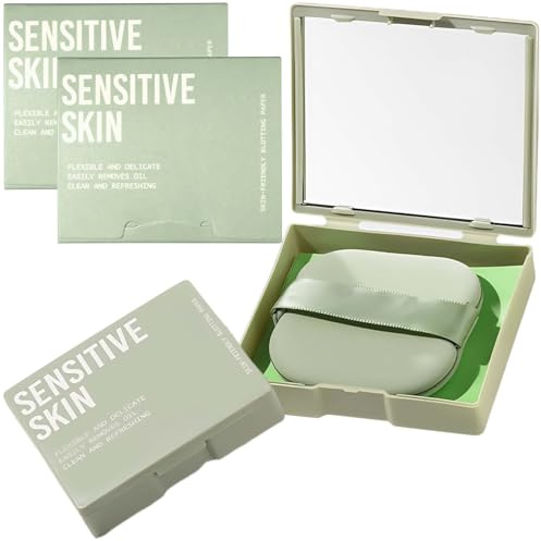 300 PCS Oil Blotting Paper for Oily Skin – Portable Makeup Blotting Sheets with Mirror & Puff, Oil Control Film for Face, Facial Tissues for Skin Tending