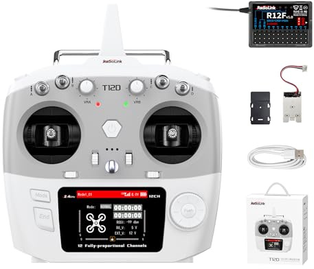Radiolink T12D 12CH RC Transmitter & R12F Receiver Kit, 2.4GHz Radio Controller with 4km Range, 50 Models Storage, Supports ELRS/TBS Crossfire Module for Drone, Airplane, Car, Boat (Mode 2)