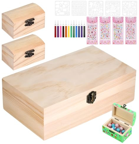 3 Scatole di Legno Grezzo Non Finita con Coperchio, Grande e Piccolo, Cassetta di Legno con Cerniera e Chiusura a Scatto, Scatola Artigianale per Fai da Te, Conservazione Oggetti, Decorazione Casa
