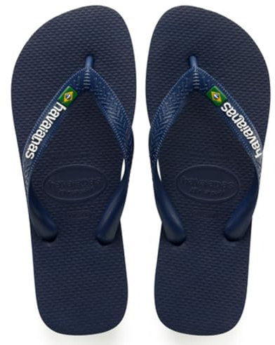 Havaianas - Brasil Logo, Iconic, Comfortable and Durable Flip-Flops, Straps with Brazilian Flag and Non-Slip Sole with Colourful Stripes, Adults Unisex, Navy Blue, 5.5/6