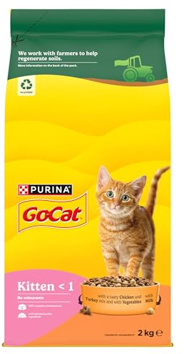 GO-CAT Kitten <1 Dry Cat Food Chicken, Turkey and Milk 2kg (Pack of 4)