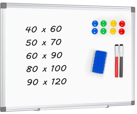 AMUSIGHT Back to School Magnetic Whiteboard Dry Erase for Wall, 40x60 cm White Board with Aluminum Frame for Office, Home and School, 2 Markers, 1 Pen Tray, 8 Magnets