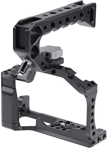 Hersmay Cage M5 M50 avec poignée supérieure en aluminium pour appareil photo Canon EOS M50II/M50/M5, stabilisateur de vlogging, support de prise de vue vidéo avec montage de 6,35 mm et trou de