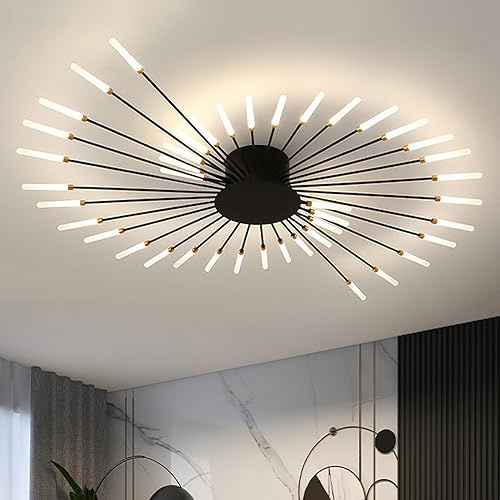 Modern LED-taklampa, vardagsrums taklampa, kreativa fyrverkerier design ljuskrona, infälld monteringsbelysning, (svart, 42 huvuden)