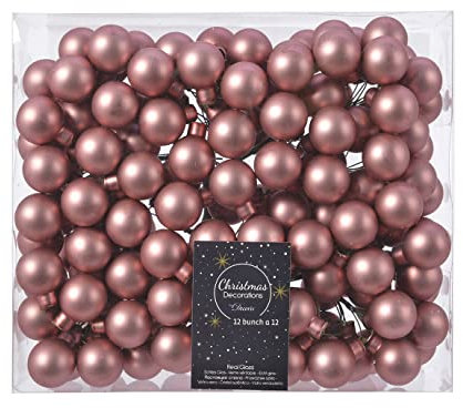 Weihnachtskugeln am Draht Glas 2,5cm x 144 Stück Spiegelbeeren Matt altrosa rosa Samtpink