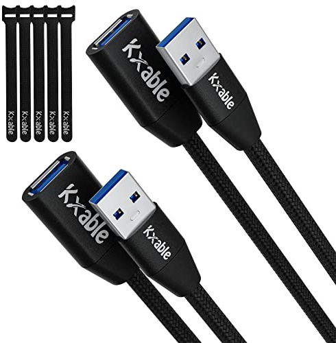 USB 3.0 Extension Cable 1 Feet (2 Pack), Type A Male to Female Extender Cord, Nylon Braided, 5Gbps Data Transfer, Compatible with Webcam, Camera, USB hub, Keyboard, Mouse, Flash Drive, Hard Drive