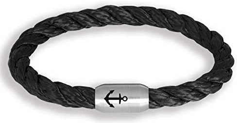 Paris Montana Das Original Anker Segeltau Armband The Legend Stabil Gedreht Mit Gravur Handmade Hochwertiger Magnetverschluss 8mm Durchmesser (Schwarz, 21.00)