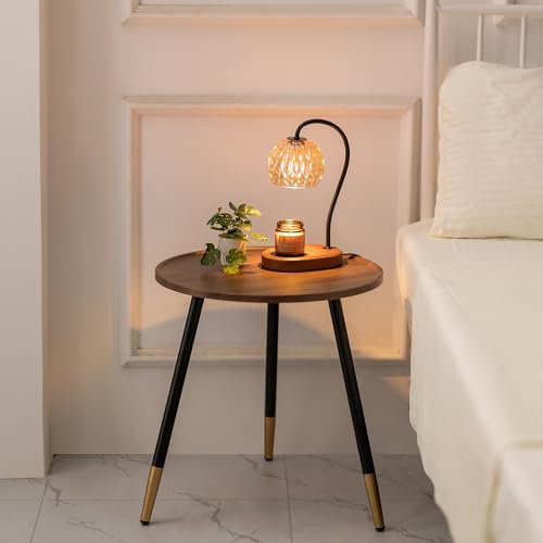 Hanobe - Mesa de centro redonda, mesa de café moderna para salón, pequeña nogal negro, grano para sofá, dormitorio, decoración, fácil montaje, 45 cm