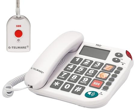 G-TELWARE PRO (Weltneuheit) Silence SOS Technik/SOS Param.einstellb./2023-2024er Modell Haus Notruf Seniorentelefon mit FunkSOS-Sender - 1 Handsender mit Schlaufe, Satingrau, PRO+
