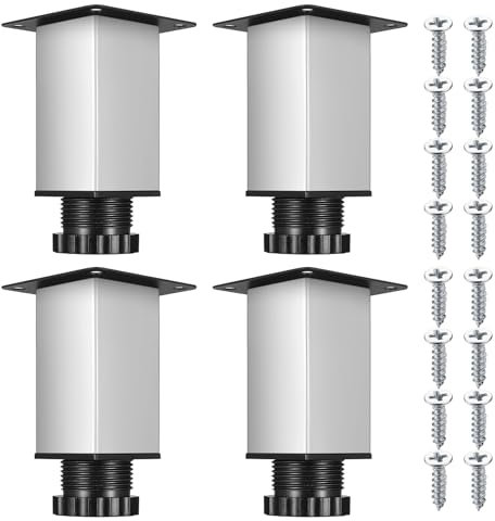 4er Möbelfüße Verstellbar Silber, Schrankfüße Höhenverstellbar 15mm, Schrankbeine, Möbelbeine, Sofa Füße Füsse für Stühle Couchtisch Kommoden Küchenschrank Füße Beine, mit 16 schrauben, 38x80mm