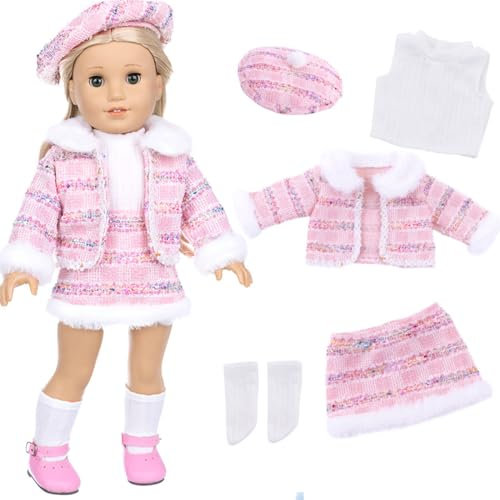 XPEX Ensemble de 5 pièces Vetement Poupee Vêtements de Poupée pour Poupées 35-43 cm, Cadeaux pour Filles, Enfants,vêtements de noël pour poupée,Convient aux poupées de 18 Pouces (Rose)