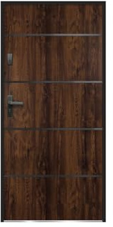 Vente-unique - Puerta de entrada de acero sÛlido y acero inoxidable Alt. 207 x L100 cm natural oscuro - abriendo hacia la derecha - NAXARA