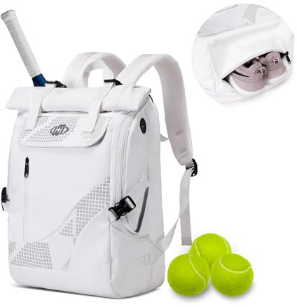 Tennis Bag Tennis Backpack for Women Men Holds 2 Rackets with Shoe Compartment, Large Pickleball Backpack Hold Tennis Racket, Pickleball Paddles, Badminton Racquet, Balls and Other Accessories