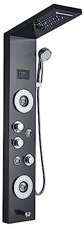 Termostatisk duschblandarset Nylyxigt svart/borstat badrumsduschkran, LED-duschpanel, kolumnbadkarsblandare med handduschtemperaturskärm,Black a-1