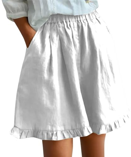 Short de course 2 en 1 pour femme - Short d'été avec dentelle rétro - Couleur unie - Taille élastique - Poche - Jambe large - Décontracté - Taille L