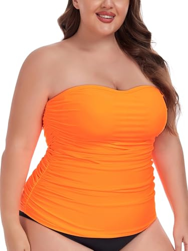 Ocean Blues Tankini bandeau sans bretelles pour femme - Contrôle du ventre - Haut de maillot de bain uniquement