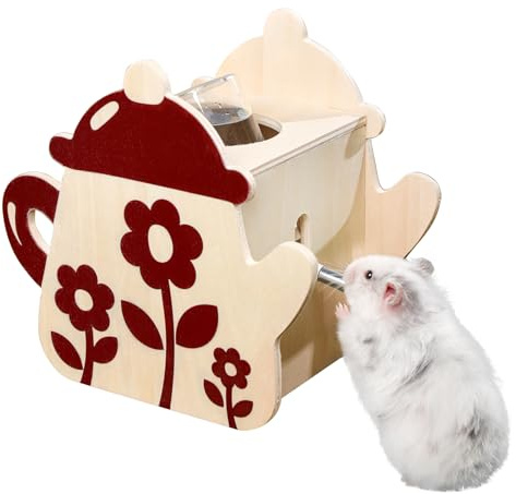 Hamster Water Bottle for Glass Tank – 4 oz Guinea Pig Water Bottle No Drip for Hamster Cage Accessories Small Animal Water Dispenser with Wooden Holder for Rats, Gerbils